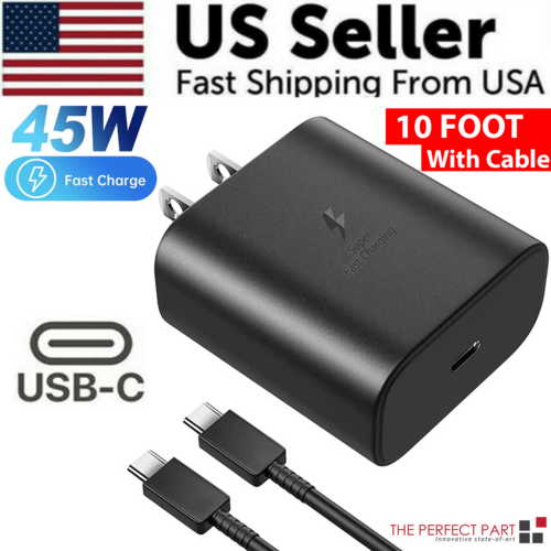 45W USB-C Super Fast Wall Charger 10FT Cable For Samsung Galaxy S20